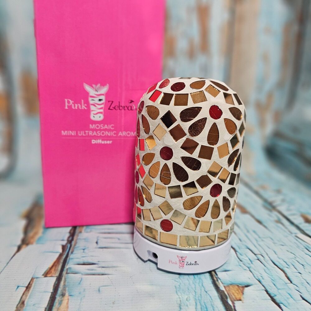 Pink Zebra Mosaic Mini Ultrasonic Aroma Diffuser LED Color Changing NEW in Box